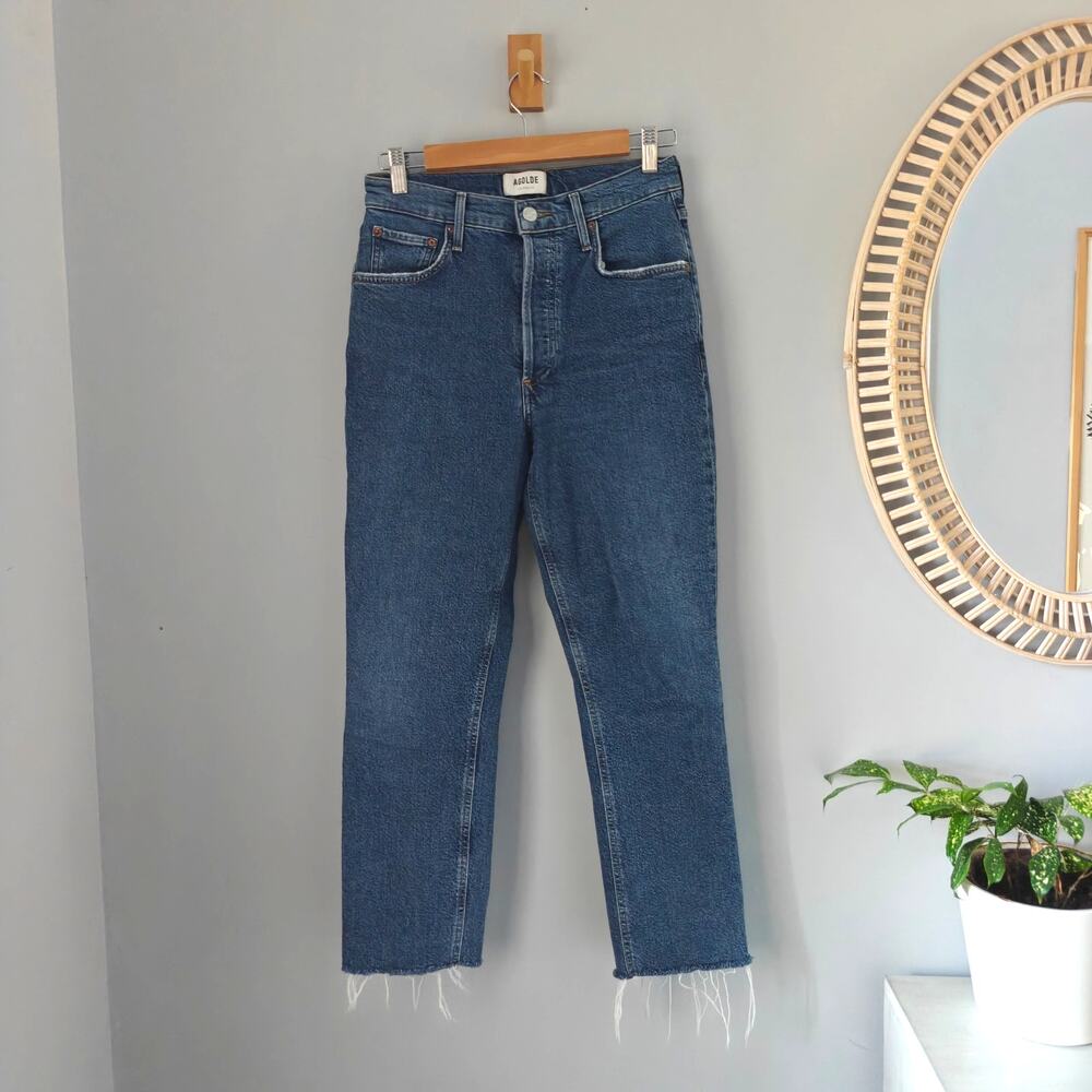 AGOLDE Riley Crop Escape Jeans 26 High Rise Straight Raw Hem Organic Cotton